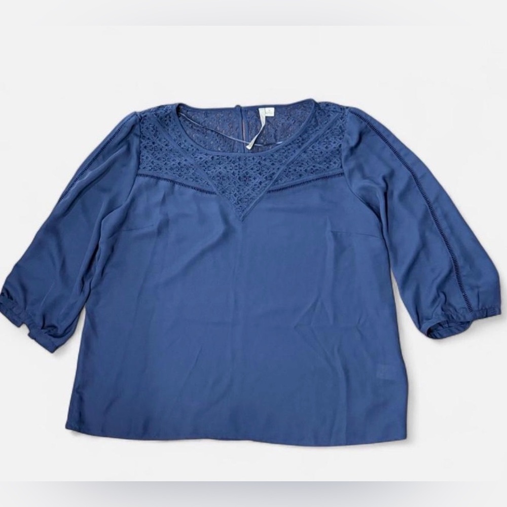 Classic Navy Lace Yoke Women's Blouse